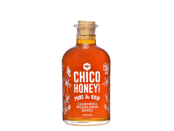 25 ounce jar of chico honey california wildflower honey - front
