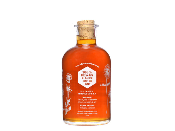 25 ounce bottle of chico honey california wildflower honey - back
