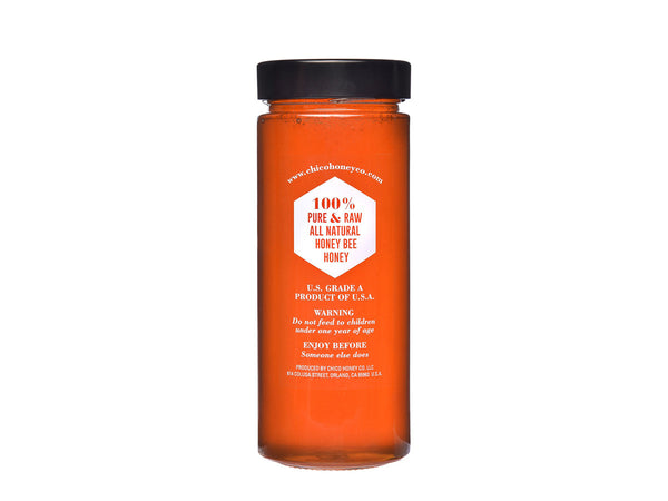 30 ounce jar of chico honey california wildflower honey - back